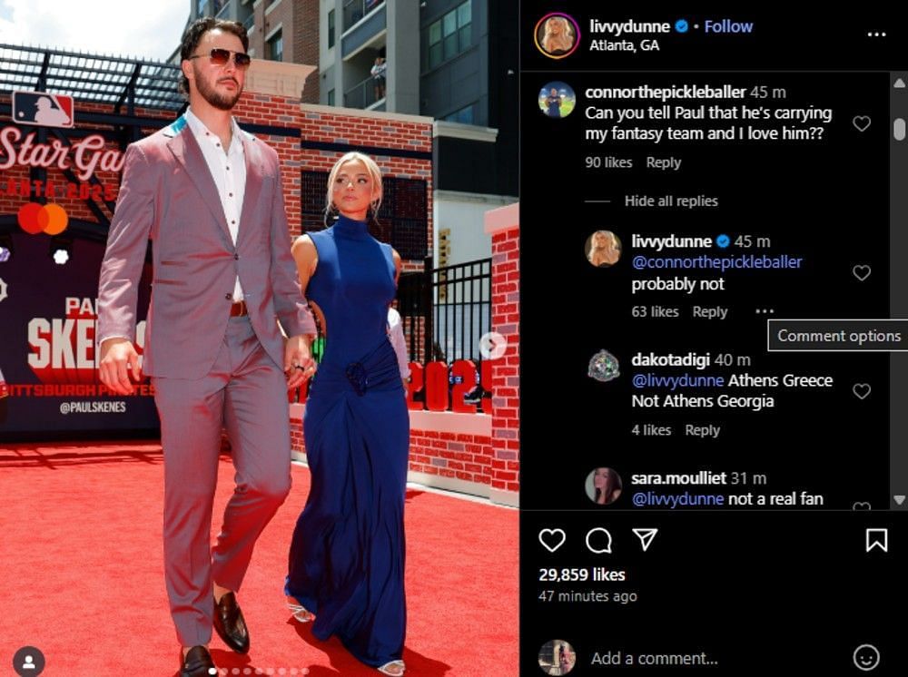 Screenshot of the Instagram post's comment section.